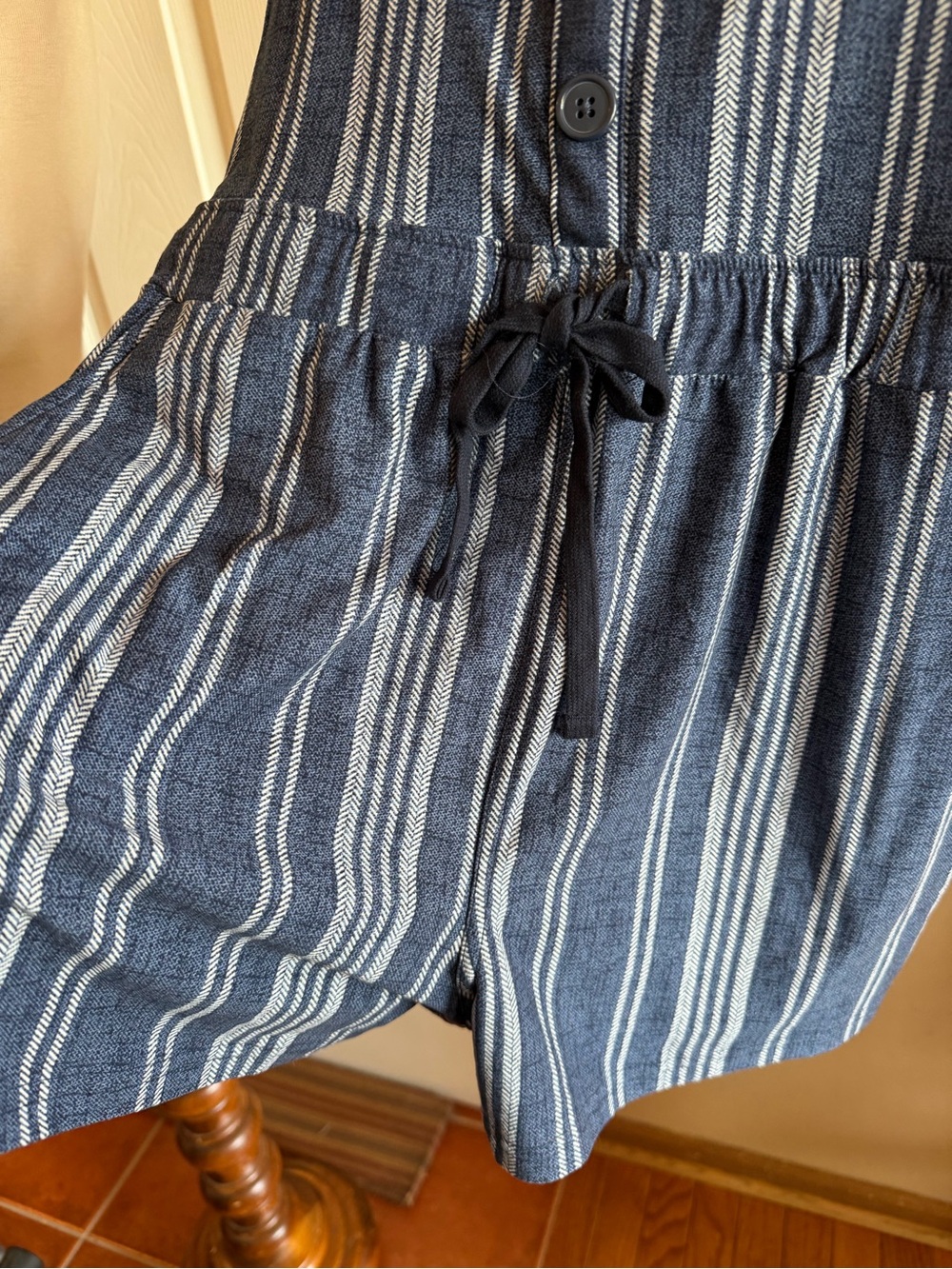 No Boundaries Indigo Blue Striped Overall Romper - Picture 2 of 4